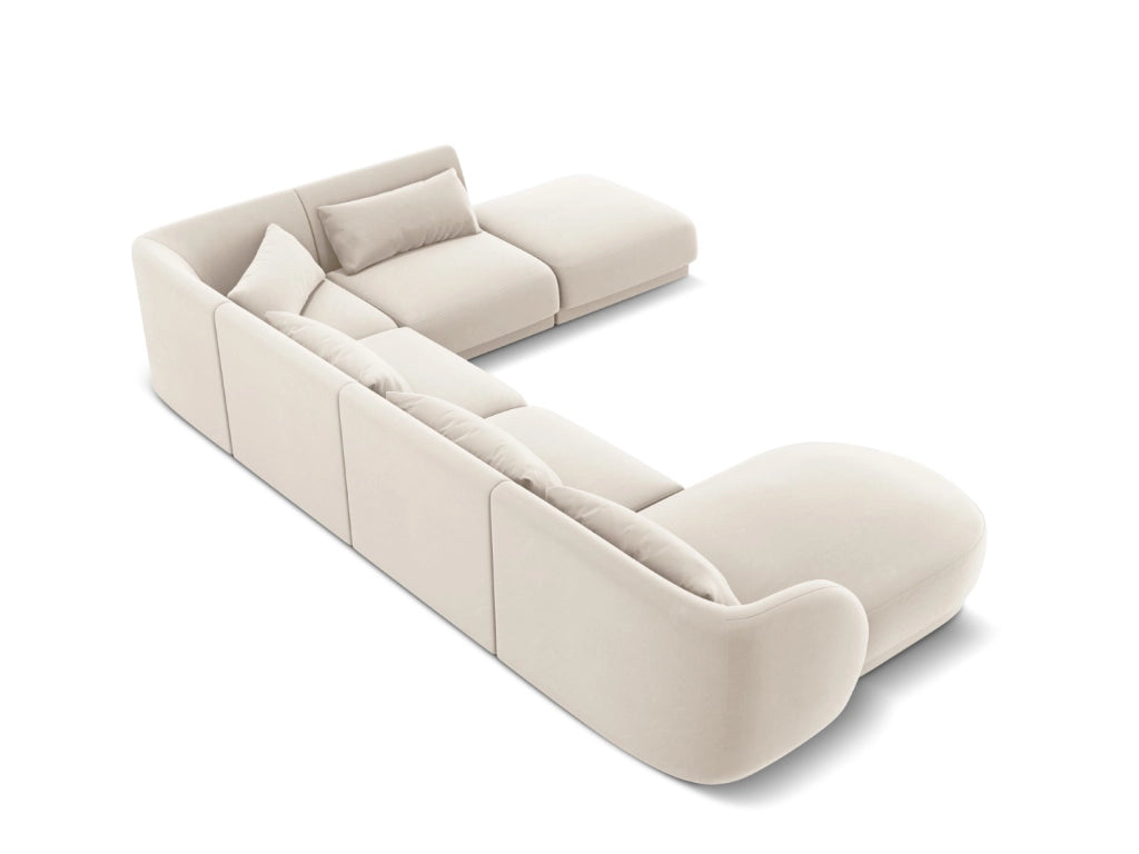Cosmopolitan Design - Divano panoramico destro "Tulum" 6 posti in velluto beige chiaro 