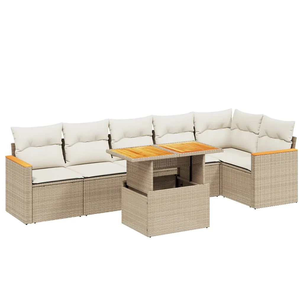 Set Divani da Giardino 7 pz con Cuscini Beige in Polyrattan 3273088