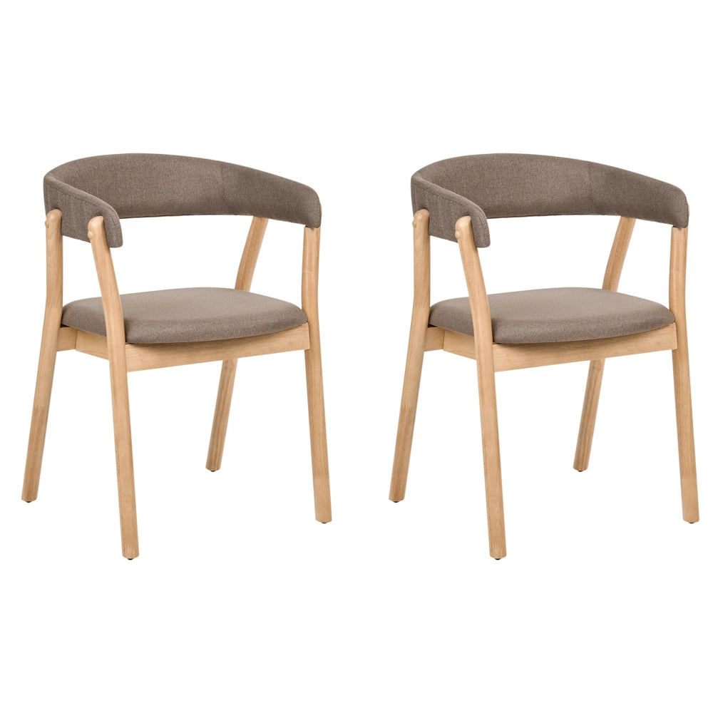 Set di 2 sedie da pranzo in marrone chiaro e tessuto poliestere marrone Gambe in legno di gomma Stile retrò tradizionale