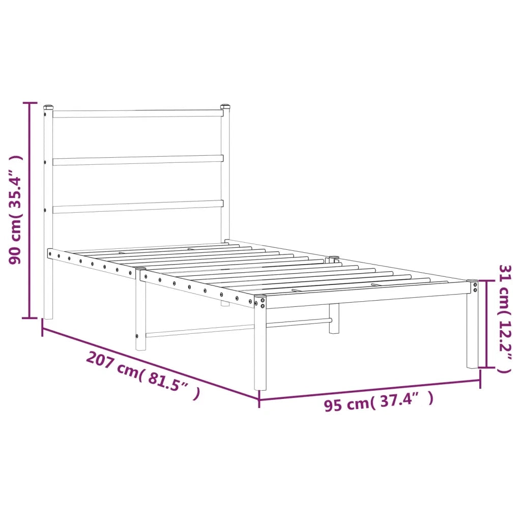 Letto singolo | Letto per adulti | Giroletto con Testiera Metallo Bianco 90x200 cm