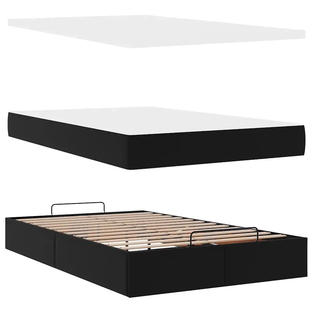 Struttura Letto Pouf con Materasso Nero 120x200 cm Similpelle 3311031