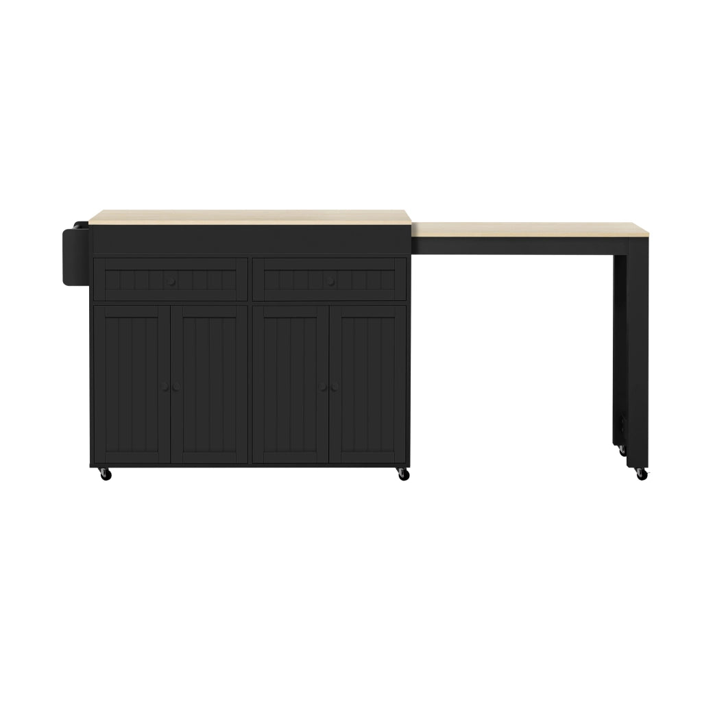 Isola da Cucina su Ruote Allungabile ¨C MINIMAL ¨C Nero/Naturale, con Piano di Lavoro e Cassetti