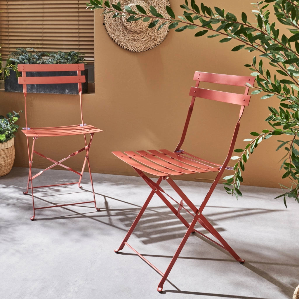 Set 2 sedie da giardino bistrot pieghevole in metallo, terracotta