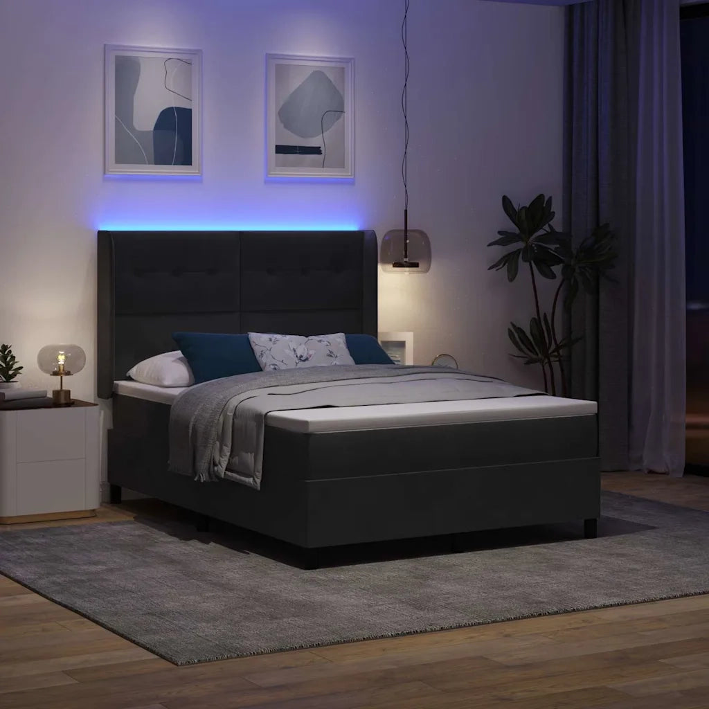 Letto a molle con strisce LED Nero 160 x 200 cm Velluto 3343876