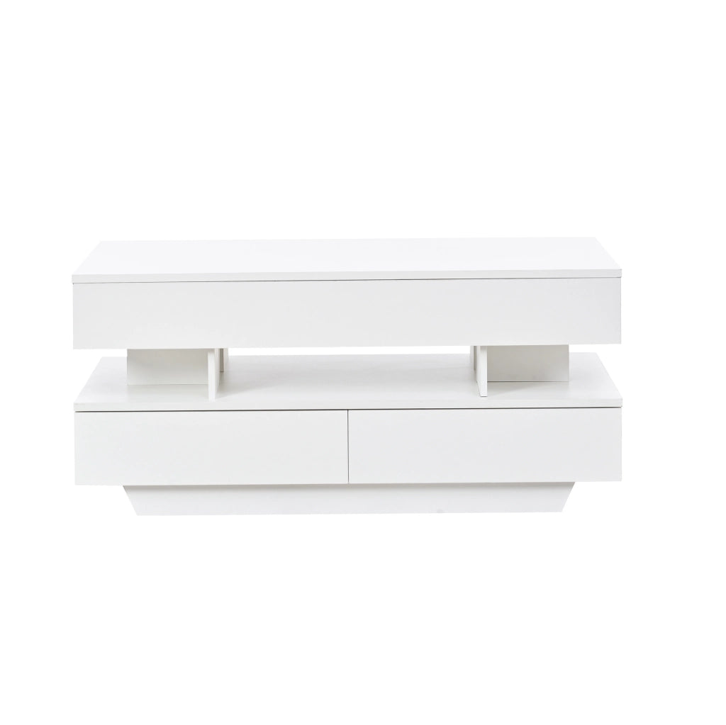 Tavolino da caffè sollevabile con LED e contenitore 100 x 50 x 45 cm; bianco lucido