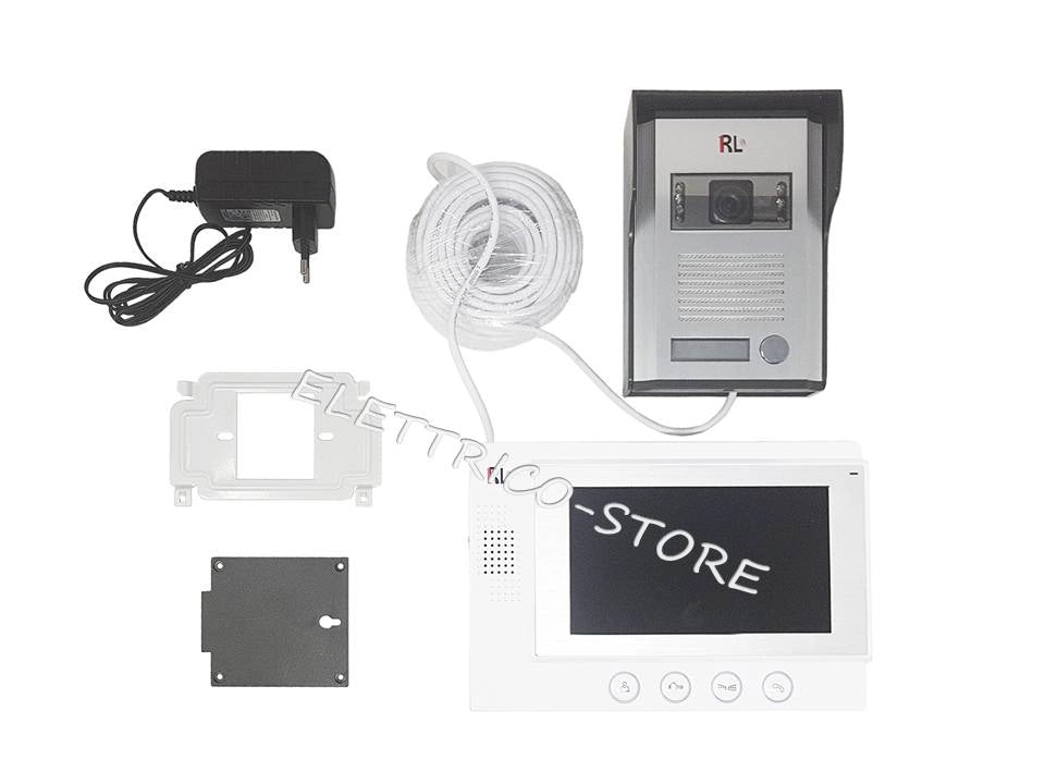 Kit Videocitofono Monofamiliare 4 Fili Monitor LCD 7 Pollici Telecamera IR Visione Notturna RL-06