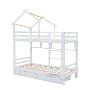 Letto a Castello 90x200 cm con Cassetti; Mensole e Scala a tre gradini; Bianco