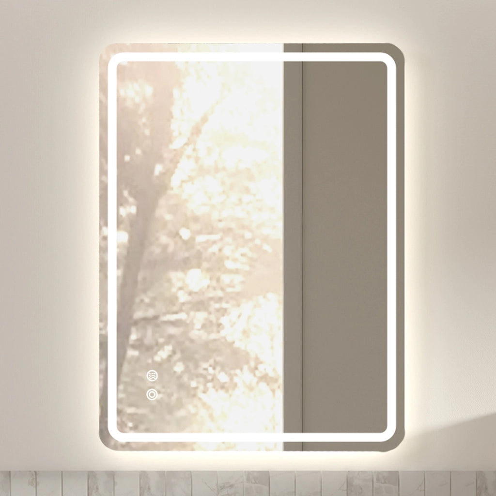 SPECCHIO da bagno LED 70x90 cm Argento in vetro, dimmerabile e antiappannamento