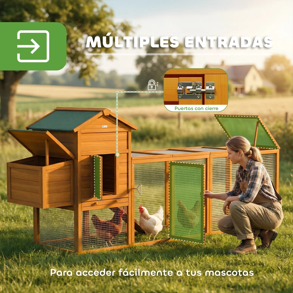 Pollai in Legno per 3-6 Galline con Tetto e Nido ¨C Zephmum ¨C 297.5x68x118 cm
