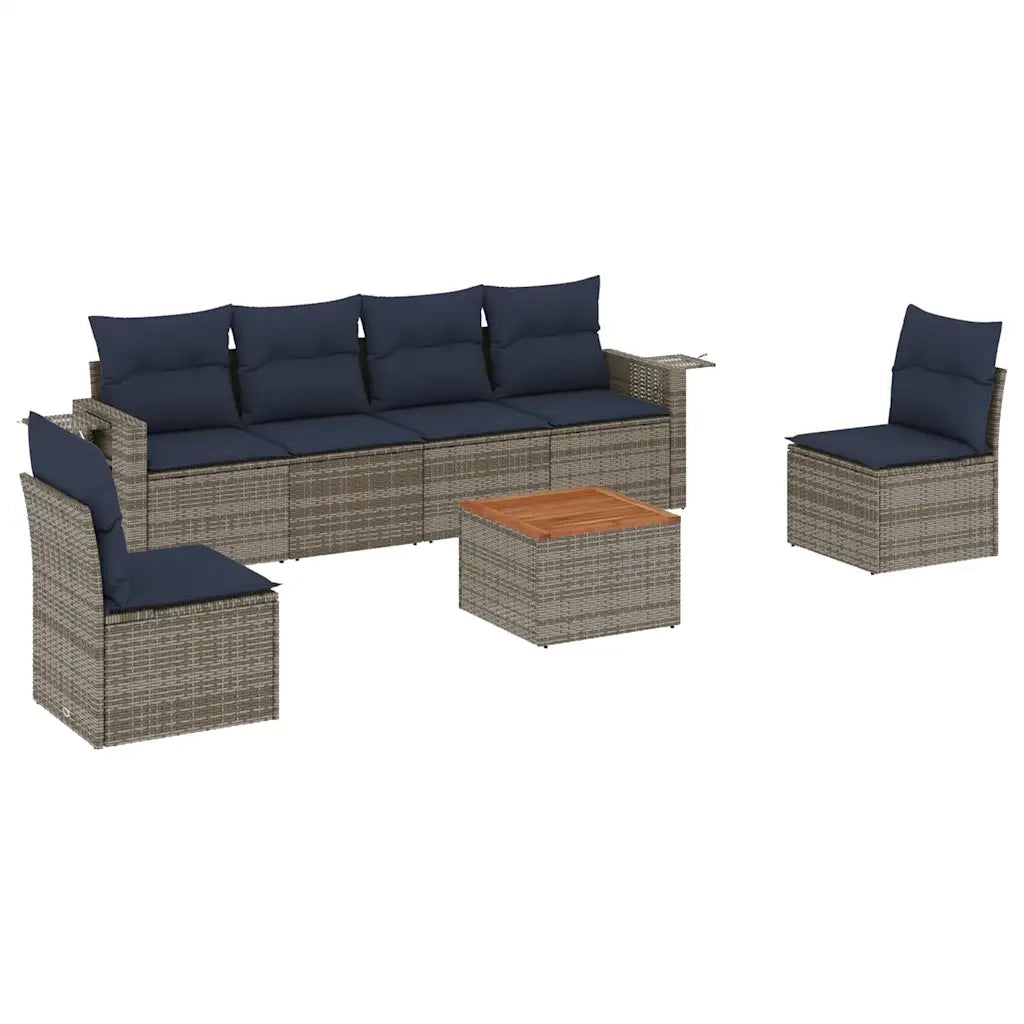 Set Divani da Giardino 7 pz con Cuscini Grigio in Polyrattan 3224514