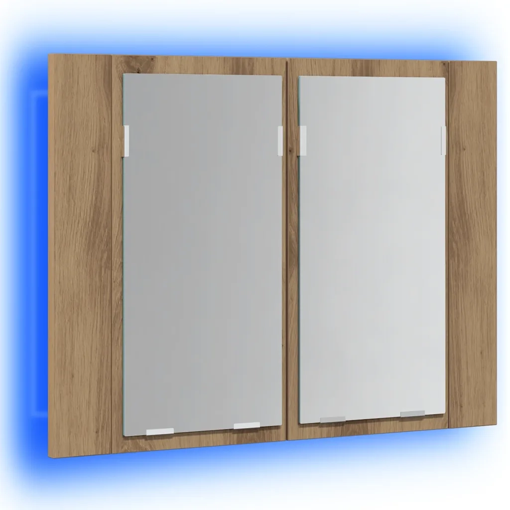 Mobile Specchio LED Rovere Artigianale 60x12x45 cm Multistrato 856283