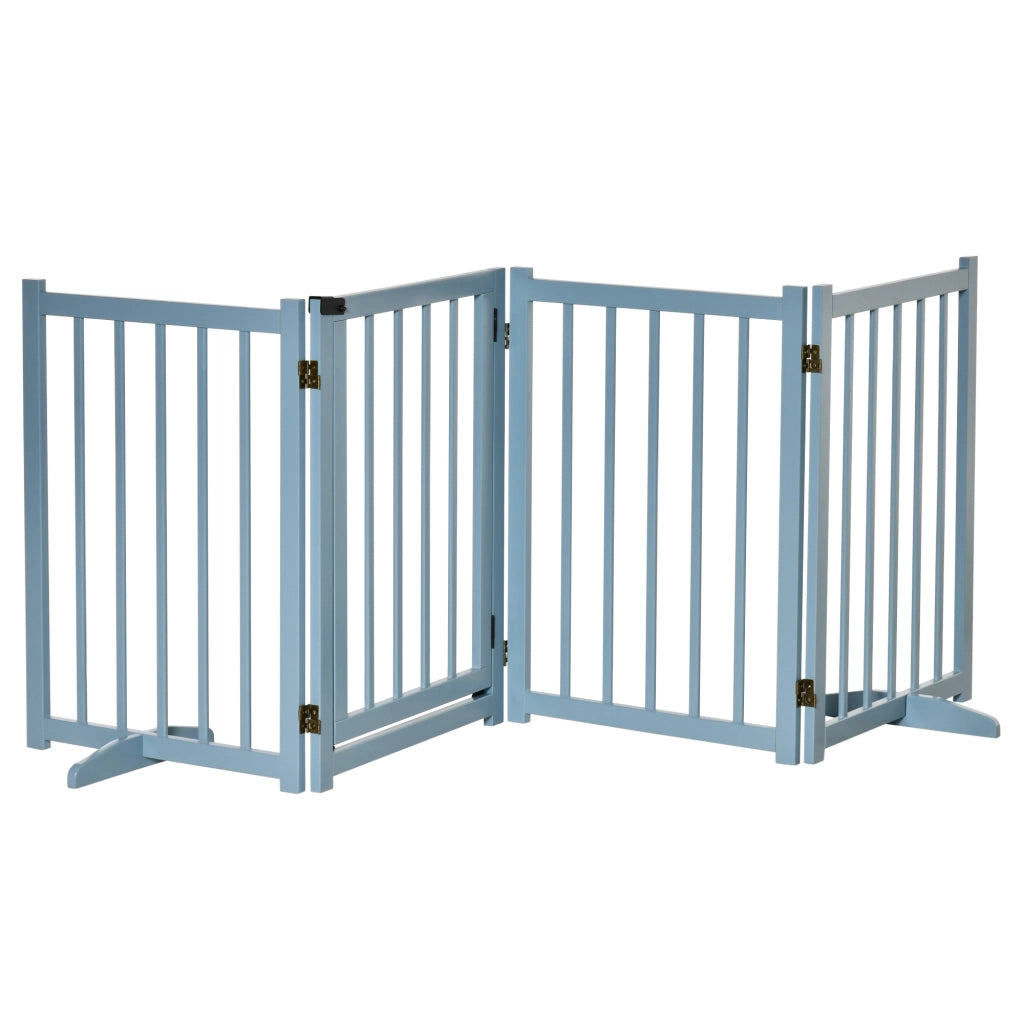 Cancellino Pieghevole per Cani Taglia Piccola e Media 237,5x36x80 cm con 4 Pannelli in Legno di Pino Blu Grigio