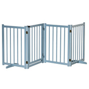 Cancellino Pieghevole per Cani Taglia Piccola e Media 237,5x36x80 cm con 4 Pannelli in Legno di Pino Blu Grigio