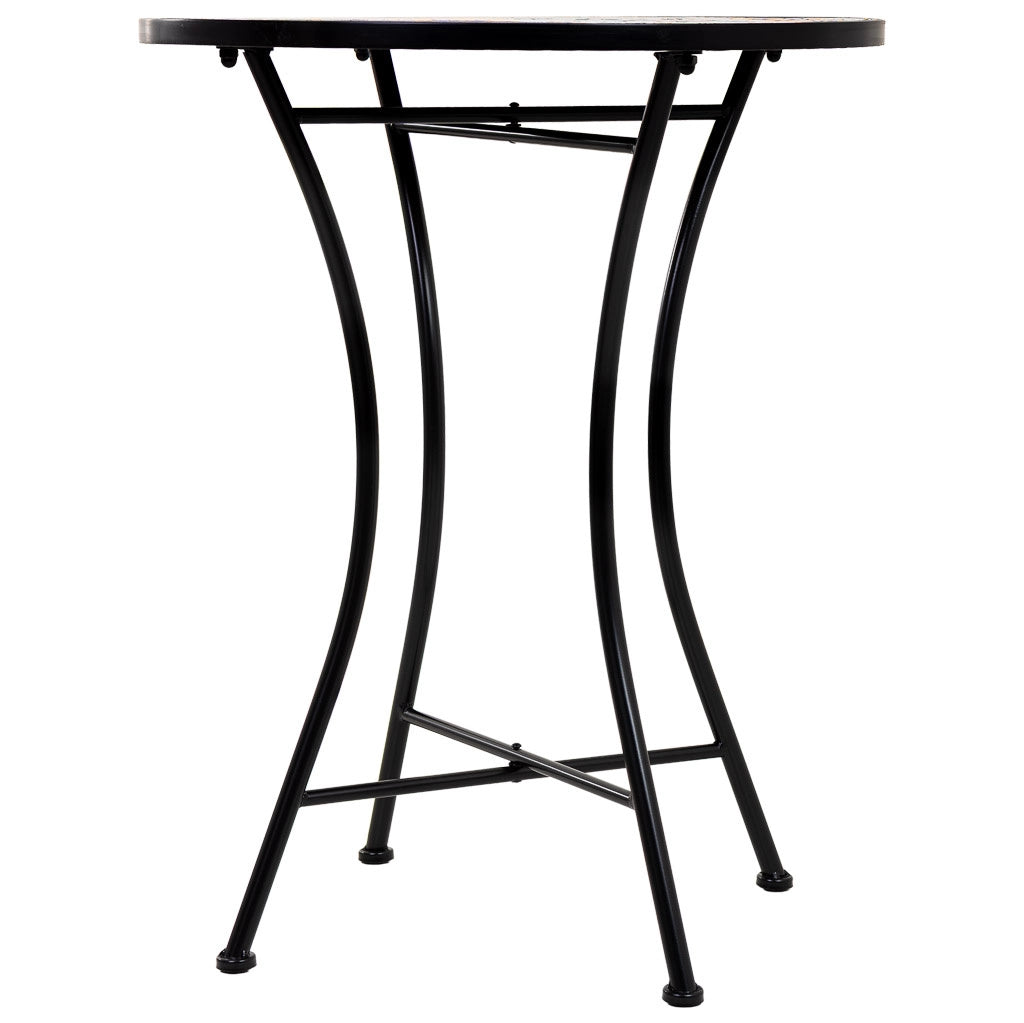 Set tavolo e due sedie in mosaico nero e ferro battuto tavolo: D60x75h - sedia (2): D38x46-90h