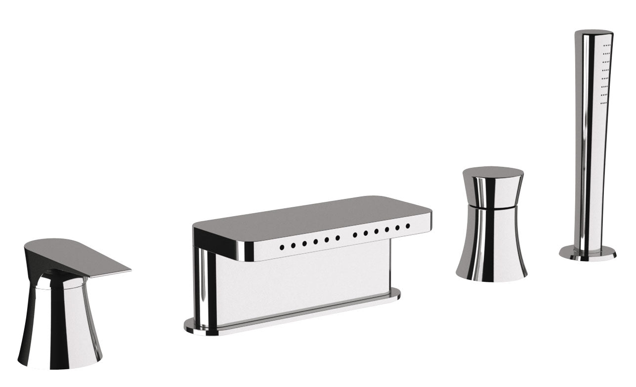 Miscelatore bordo vasca con deviatore, bocca con effetto multigetto e doccetta - serie diva