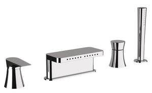 Miscelatore bordo vasca con deviatore, bocca con effetto multigetto e doccetta - serie diva