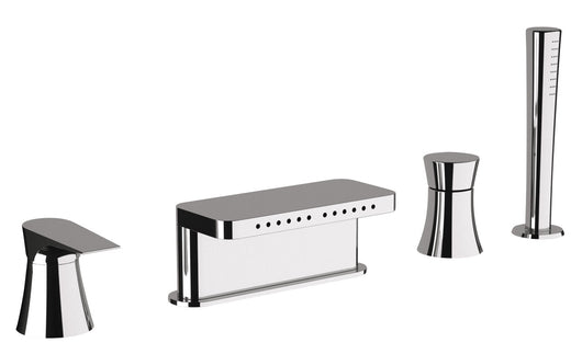 Miscelatore bordo vasca con deviatore, bocca con effetto multigetto e doccetta - serie diva