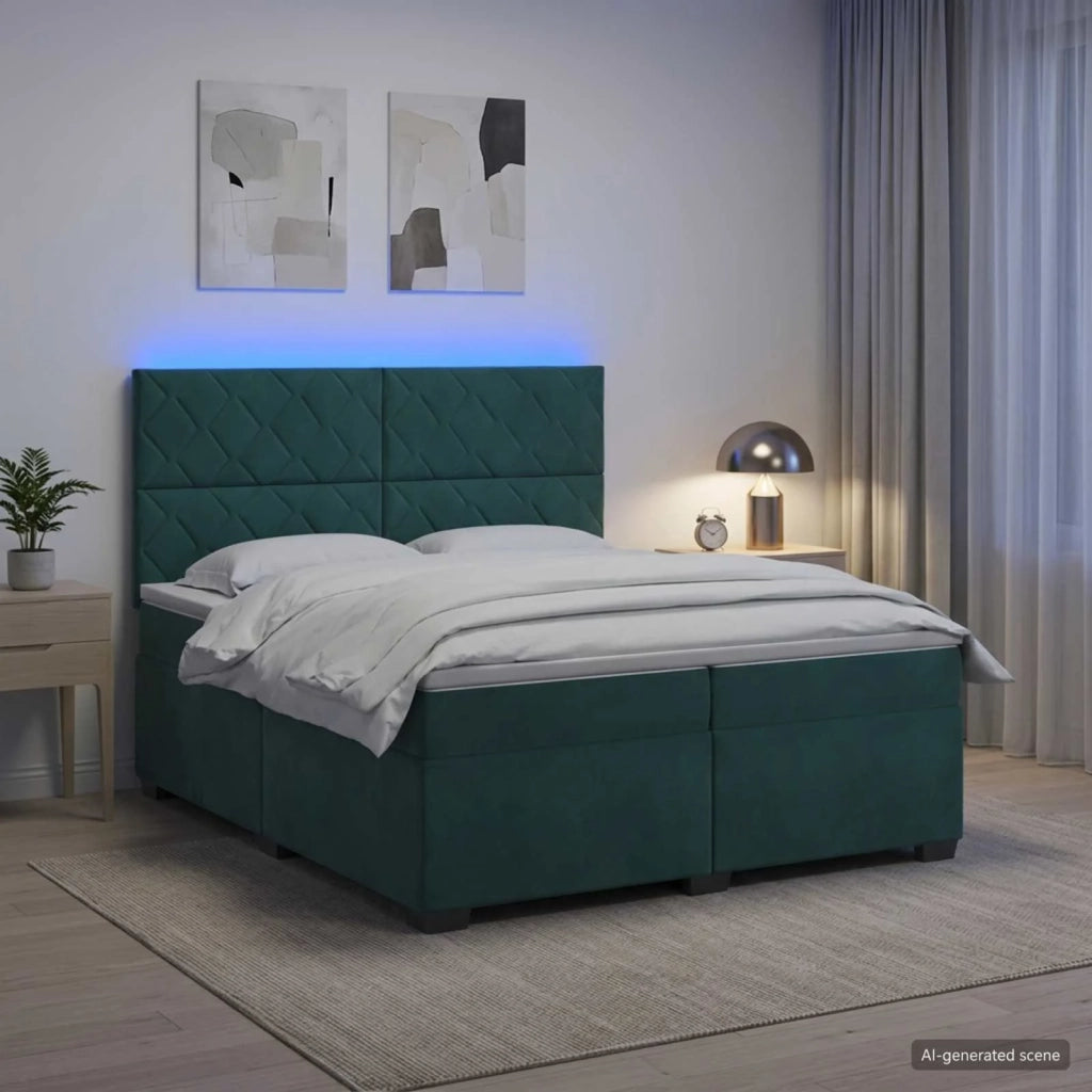 Letto box spring con materasso Verde Scuro 200 x 200 cm Velluto 3455183