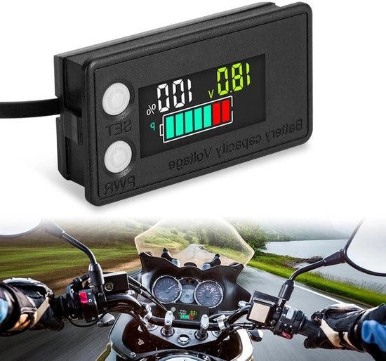 Monitor di Accu con Supporto IPX7, Display di Tensione e Sensore di Temperatura per Batterie 12V 24V 36V 48V 60V 72V con Alarme di Batteria per Camper, Auto, Golf e Motocicli.