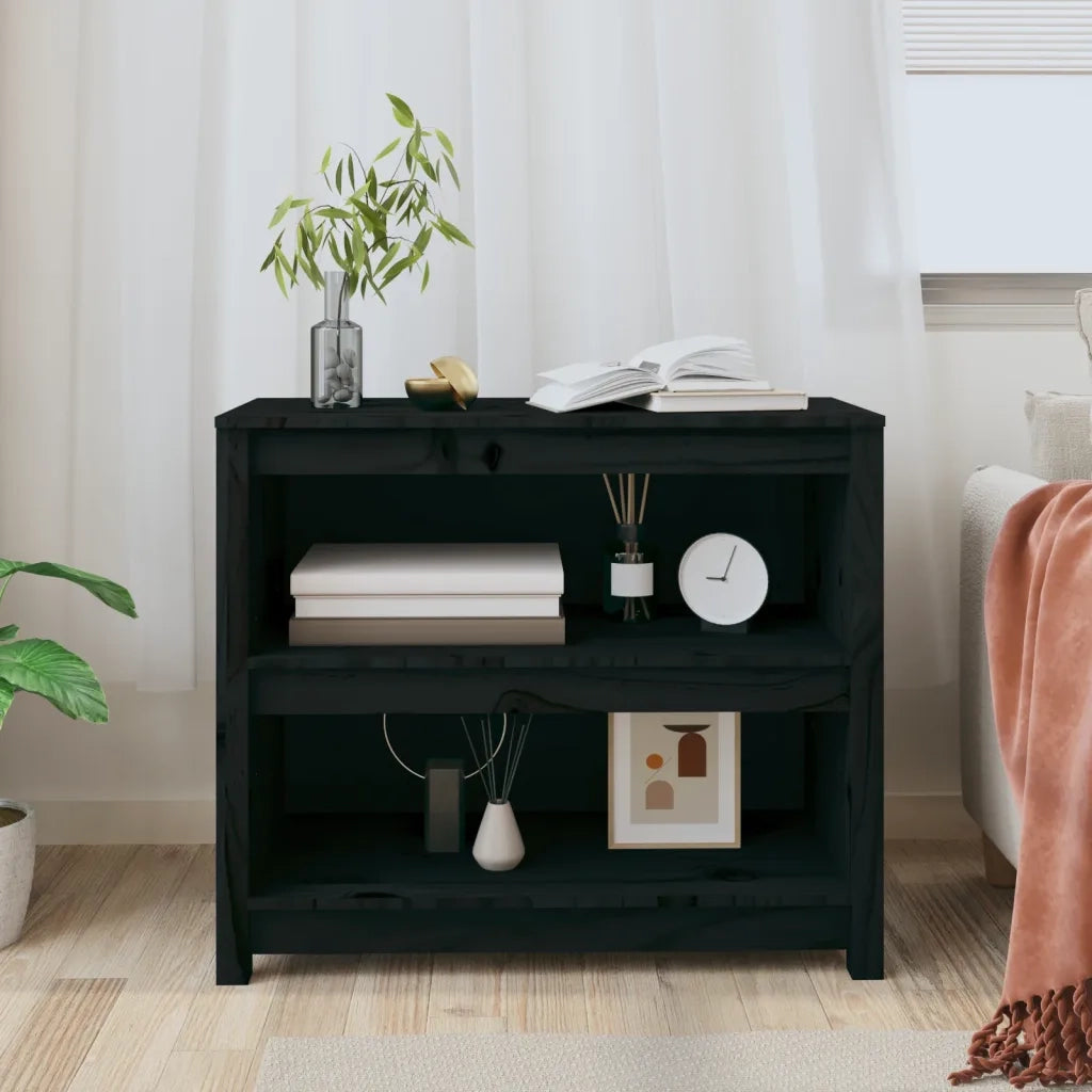 Libreria Nera 80x35x68 cm in Legno Massello di Pino 821678