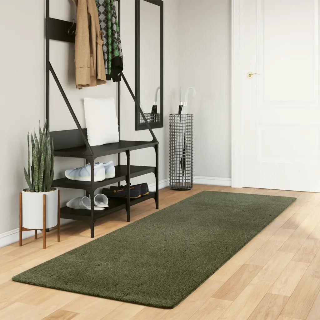 Tappeto Pelo Corto HUARTE Morbido Lavabile Verde Bosco 80x250cm 375092