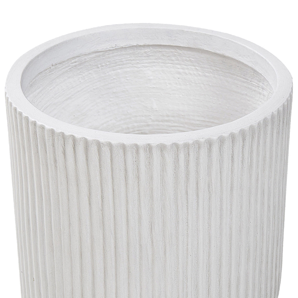 Vaso in argilla Bianco Crema Fibra Vaso per piante da giardino 24 x 24 x 24 cm Foro di drenaggio Finitura verticale a coste Giardino esterno Patio