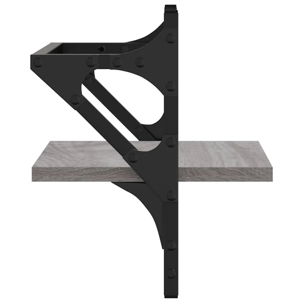2 pz Mensole a Parete | Scaffale Parete | Ripiano a parete con Aste Grigio Sonoma 30x25x30 cm