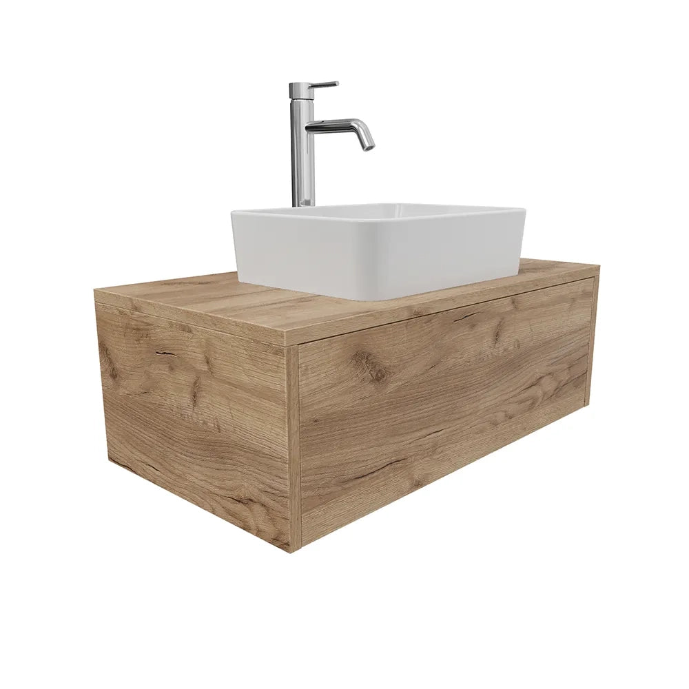 Mobile bagno sospeso 70cm un cassetto apertura push&pull rovere gransasso con top | Galdor