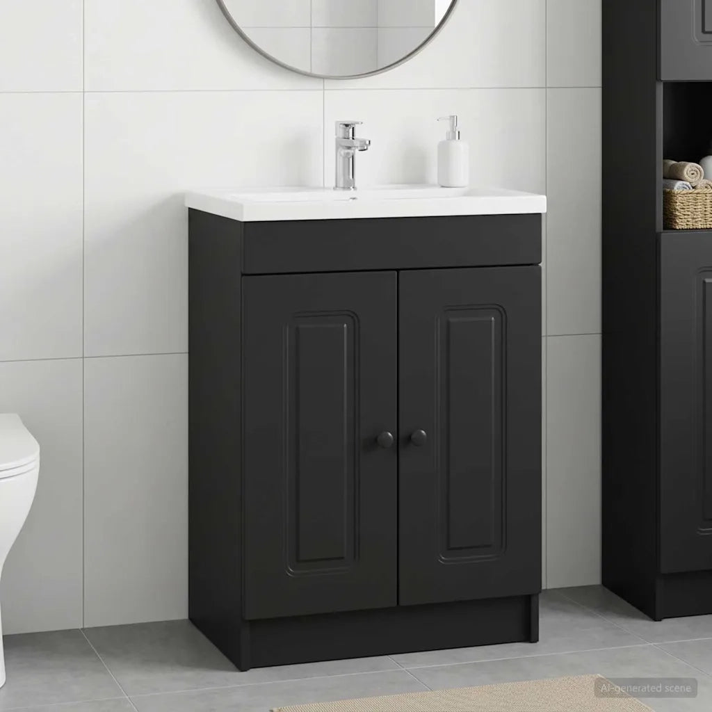 Mobiletto da bagno sotto il lavello Nero 78,5 x 37,5 x 81 cm 890015