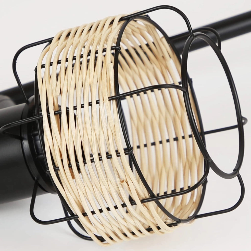 ZMH Lampada da tavolo rattan bambù boho rustico girevole E27 interruttore retrò per soggiorno camera