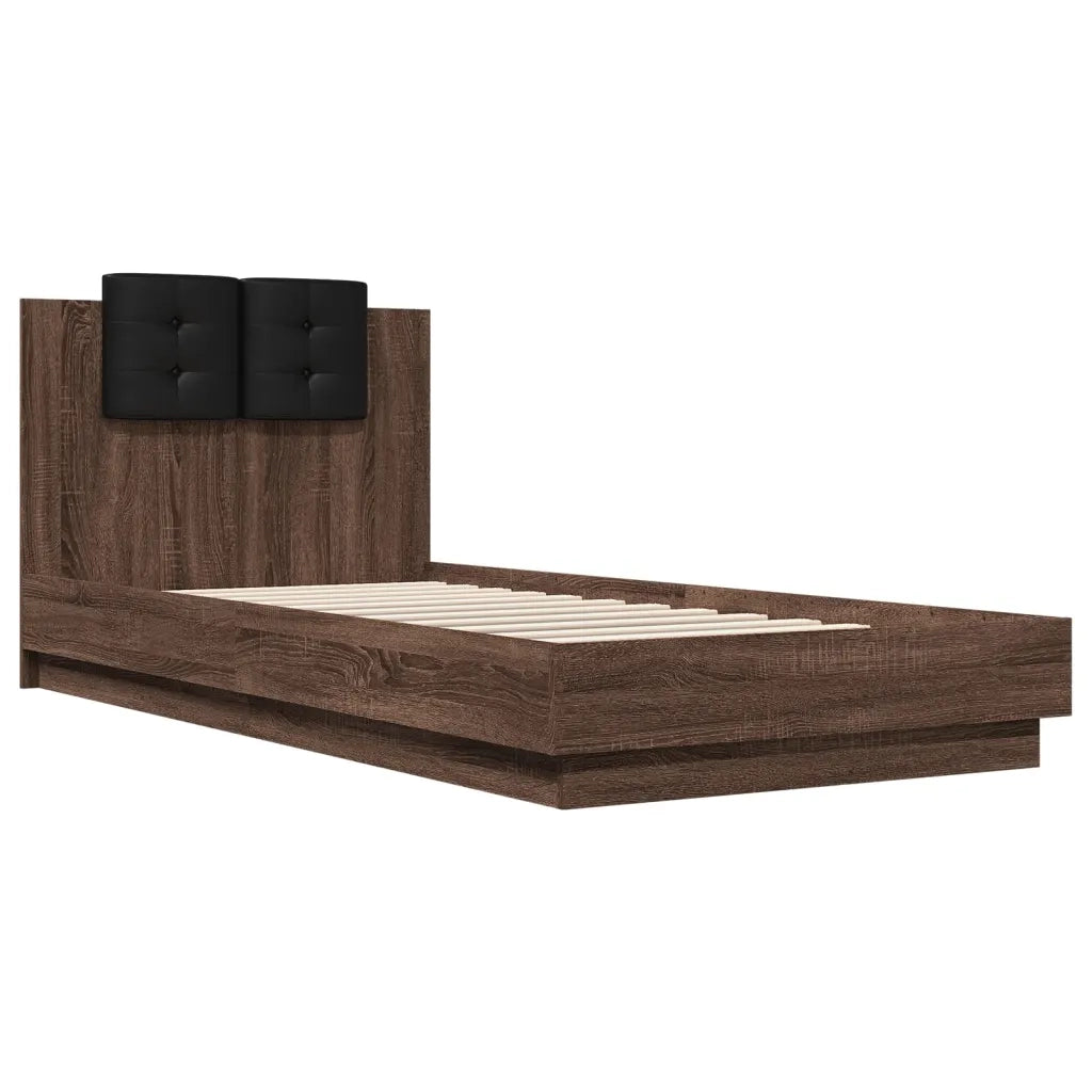Letto singolo | Letto per adulti | Giroletto con Testiera e LED Rovere Marrone 90x200 cm