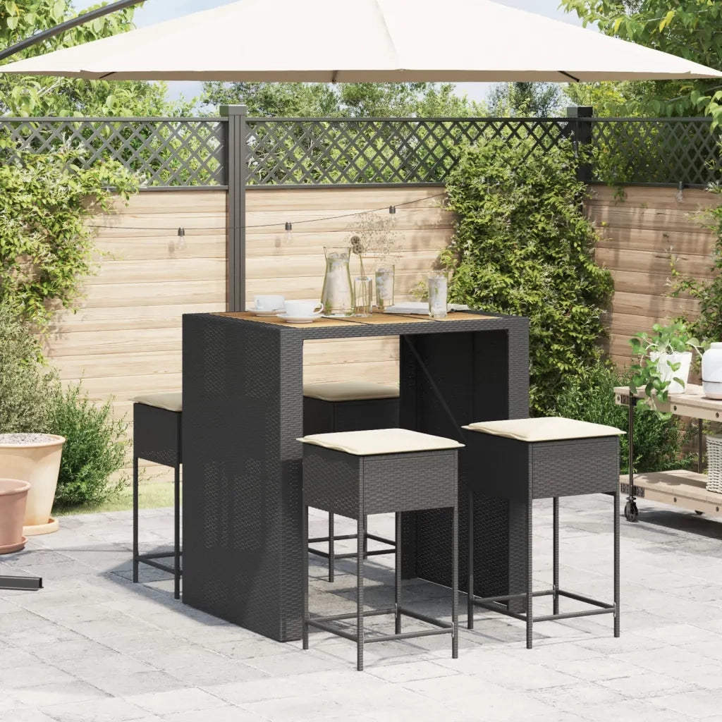 Set Bar da Giardino 5 pz con Cuscini in Polyrattan Nero 3261515
