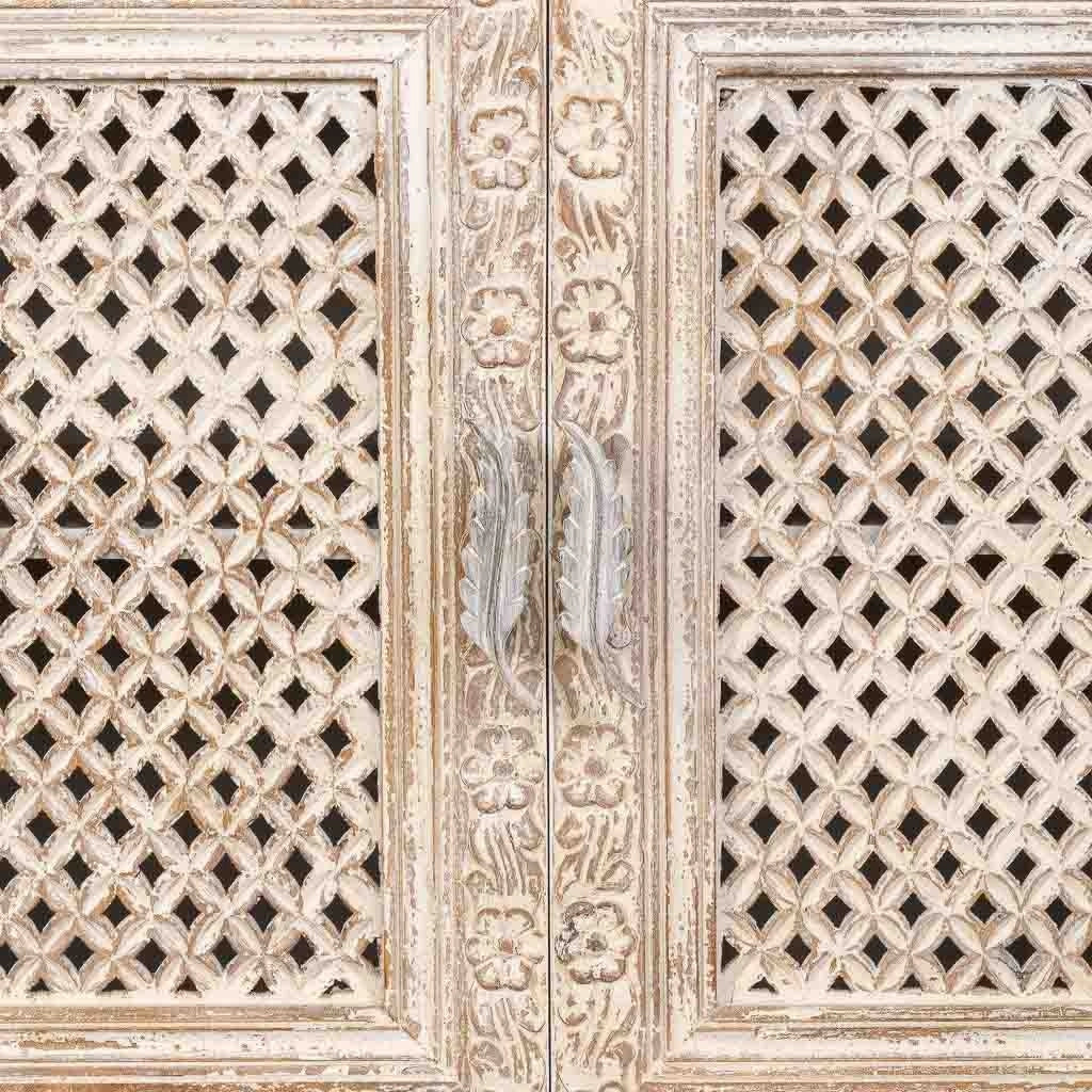 Tavolino da ingresso artigianale in legno bianco 104x43x93h cm