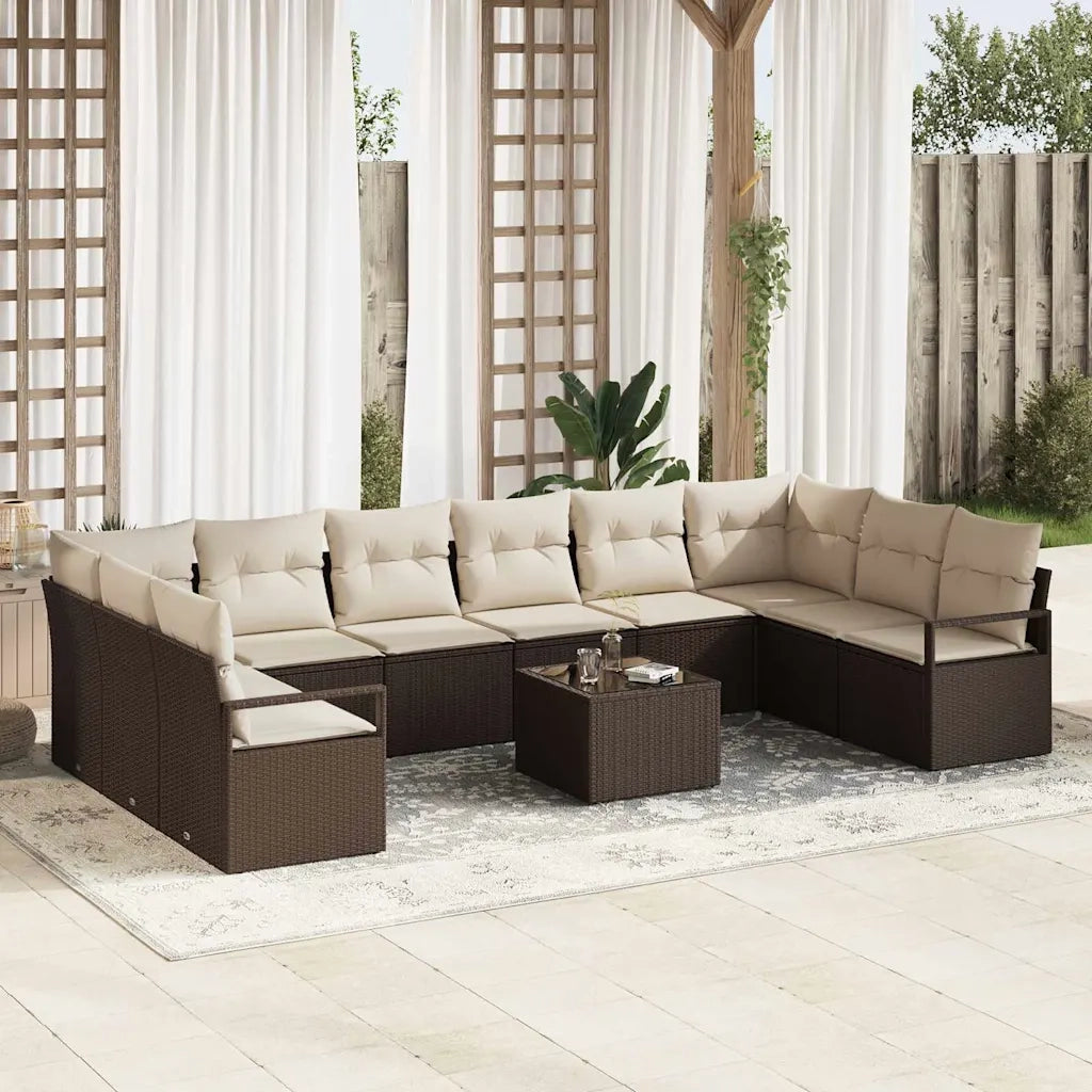 Set di divani con cuscino 11 pcs Marrone polyrattan 3346568