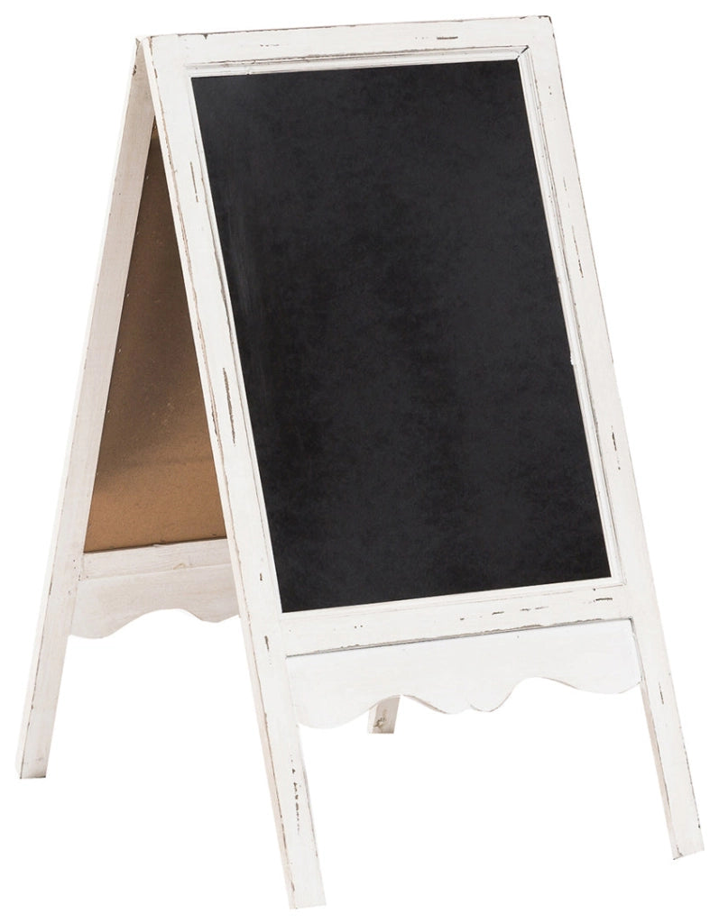 Biscottini Lavagna da terra bifacciale con cornice in legno finitura bianca anticata L50xPR6xH95 cm