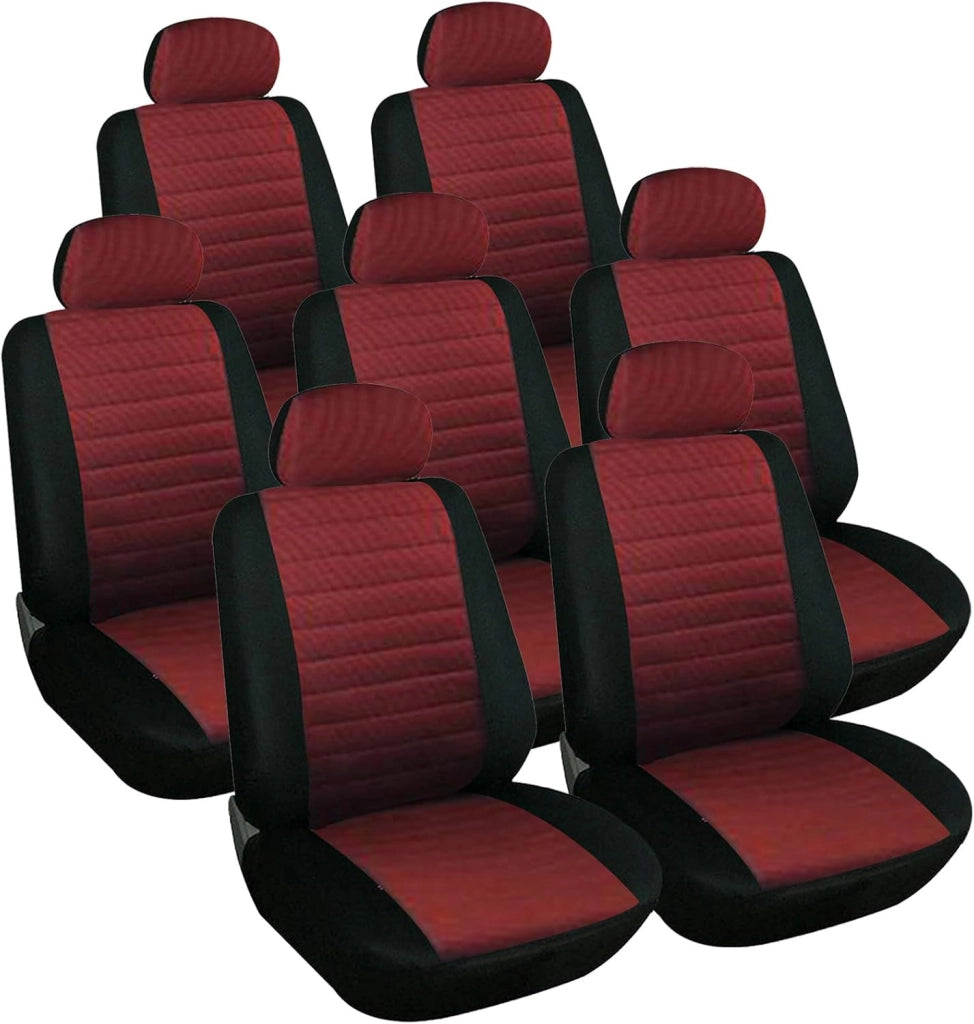Coprisedili Auto 7 Posti per Pkw, Van Seat Cover Protezioni Universali per Macchina Tessuto Poliestere Rosso