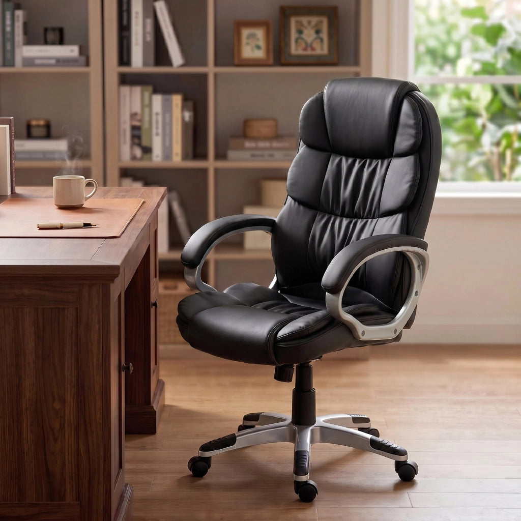 Sedia da Ufficio Ergonomica Girevole 66x72x112-122 cm con Dondolo in Pelle PU Nero