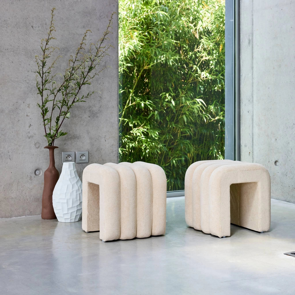 Set 2 pouf contemporanei in tessuto, beige