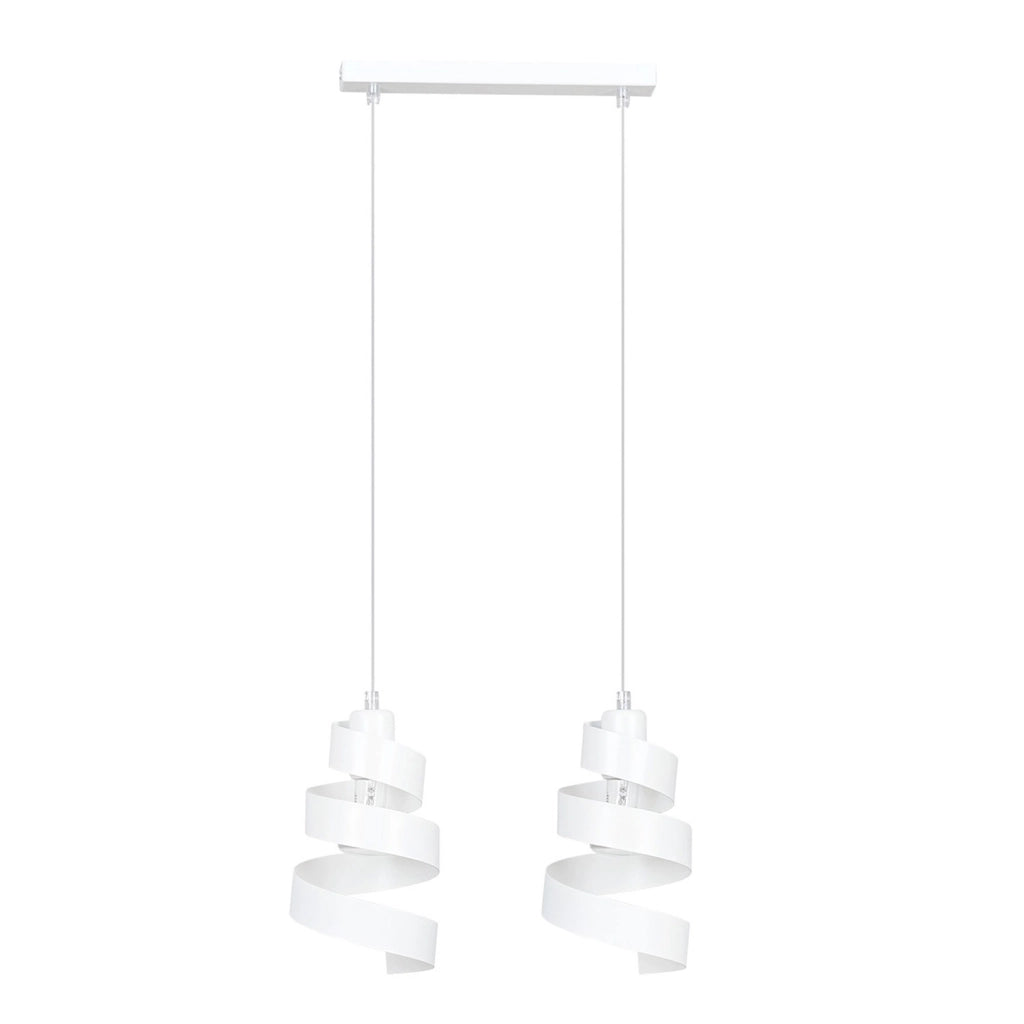 Lampadario Moderno 2 Luci Tristano In Acciaio Bianco Con Fasce A Spirale
