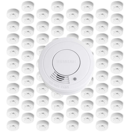 Set 80x Rilevatore di fumo con batteria da 9 V, allarme antincendio con funzione HUSH, sensore antifumo fotoelettrico affidabile con potenza sonora di 85 dB
