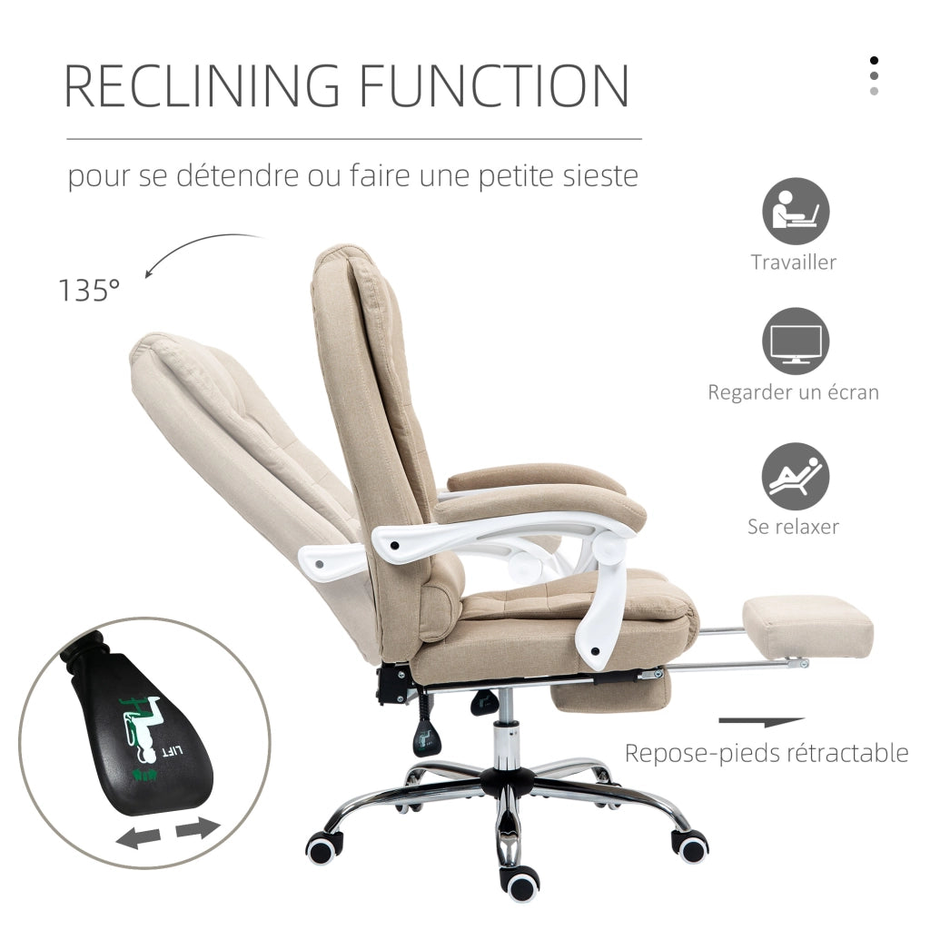 Sedia da ufficio con poggiapiedi, schienale reclinabile e braccioli imbottiti ¨C Minimal ¨C Lino beige