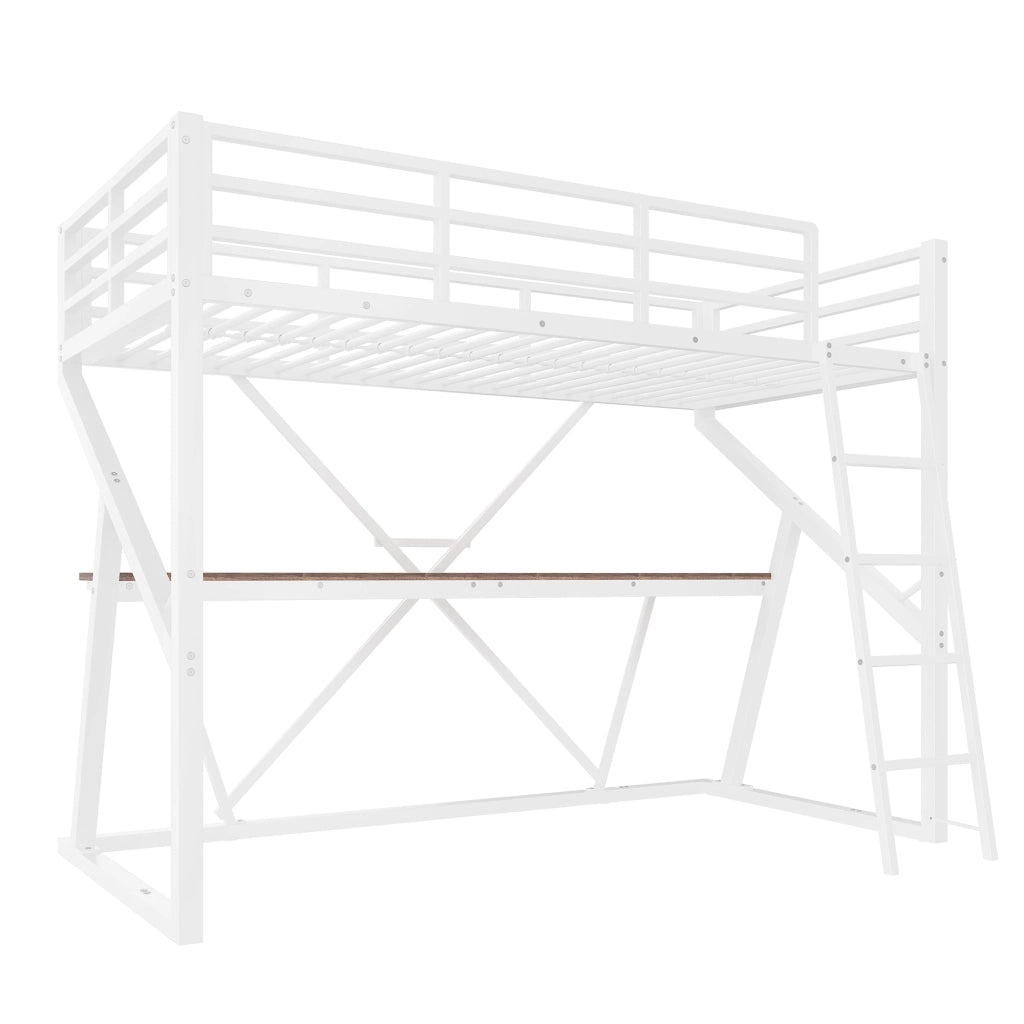LETTO A CASTELLO 90 x 200 cm in metallo bianco con scrivania, scala e LED