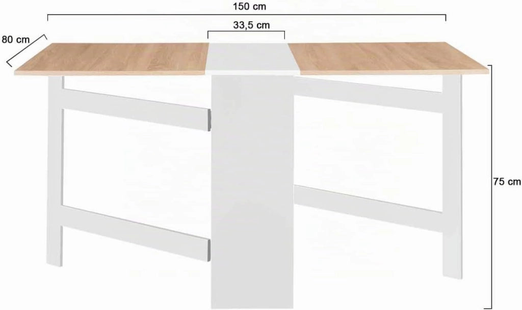 Consolle pieghevole EDI per 2-6 persone con contenitore in legno bianco e piano in faggio 150 x 80 cm