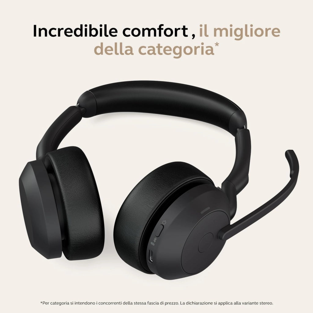 Jabra Evolve2 55 Cuffie Wireless Stereo con base di ricarica, USB-A dongle, Tutte le piattaforme, Stereo, Supporto incluso
