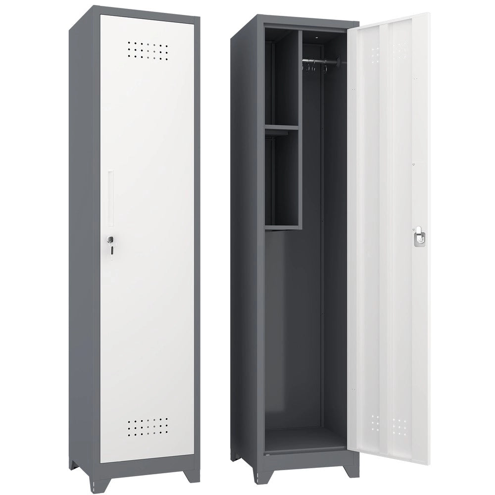 Armadio di pulizia e stoccaggio metallico sottile - Zephmum - Con porta a blocco, ripiani e barra appendiabiti, organizzatore alto 65 pollici per cucina, dispensa, ufficio, negozio e garage