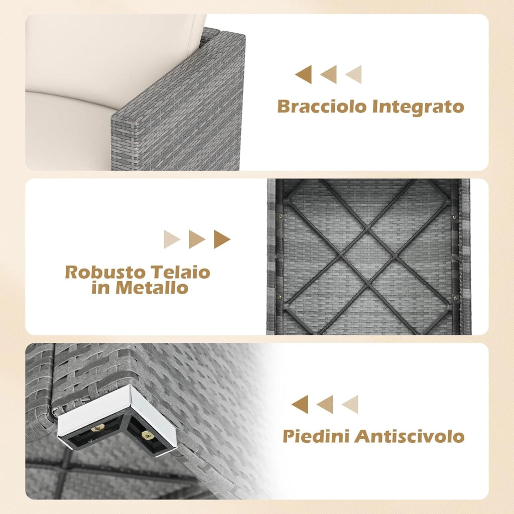Set Divani da Giardino 3 Pezzi, Set di Mobili Salotto in Rattan PE con Cuscini Morbidi, Set Conversazione da Esterno per Veranda e Bordo Piscina (Bianco)