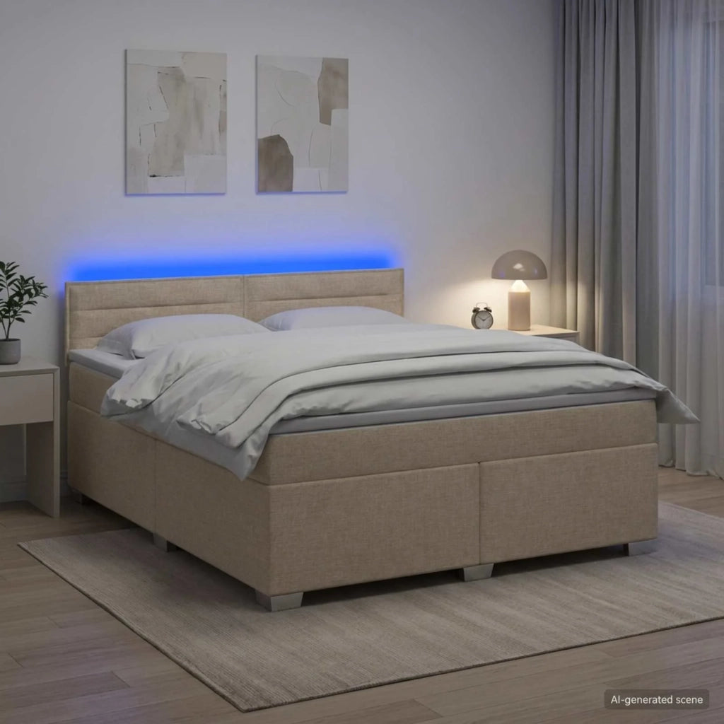 Letto con Box Spring, Materasso e LED Crema 140 x 200 cm 3451957