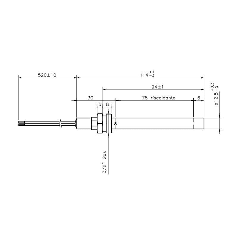 Candeletta Resistenza accensione Stufa a Pellet da 250W Lunga 114mm e 94mm al Dado HT62734 per RAVELLI Filettatura 3/8.