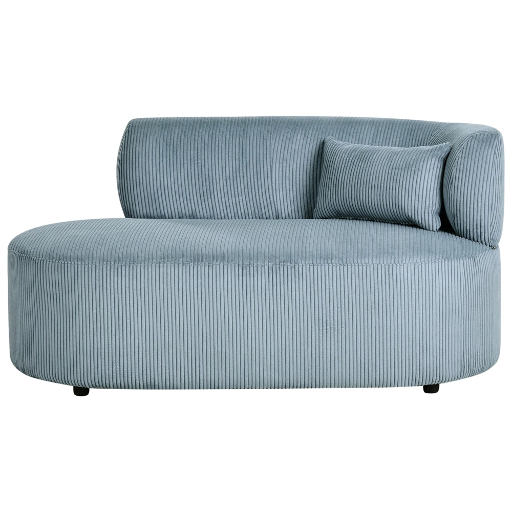 Chaise longue con rivestimento in velluto a coste blu e cuscino decorativo lato destro