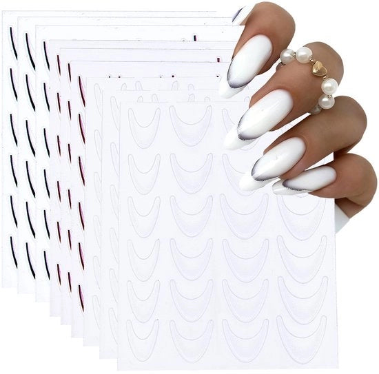 Stickere per unghie multicolore - Manicure francese - Adesivi per unghie autoadesivi - Linee curve - 9 fogli - Finestra di alta qualità - Artigianato per unghie